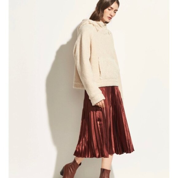 Vince Cozy Faux Sherpa Hoodie Sweatshirt Jacket Cream Women's Size M